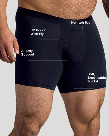 Breckson Men's Black Boxer Briefs with Fly - Core 6 Pack - view 3